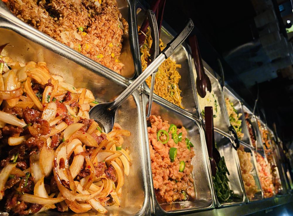 Beef with onions, fried rice, lo mein and more on our buffet line